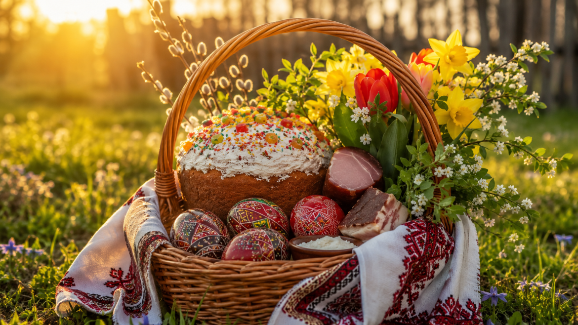 Святковий великодній кошик з паскою