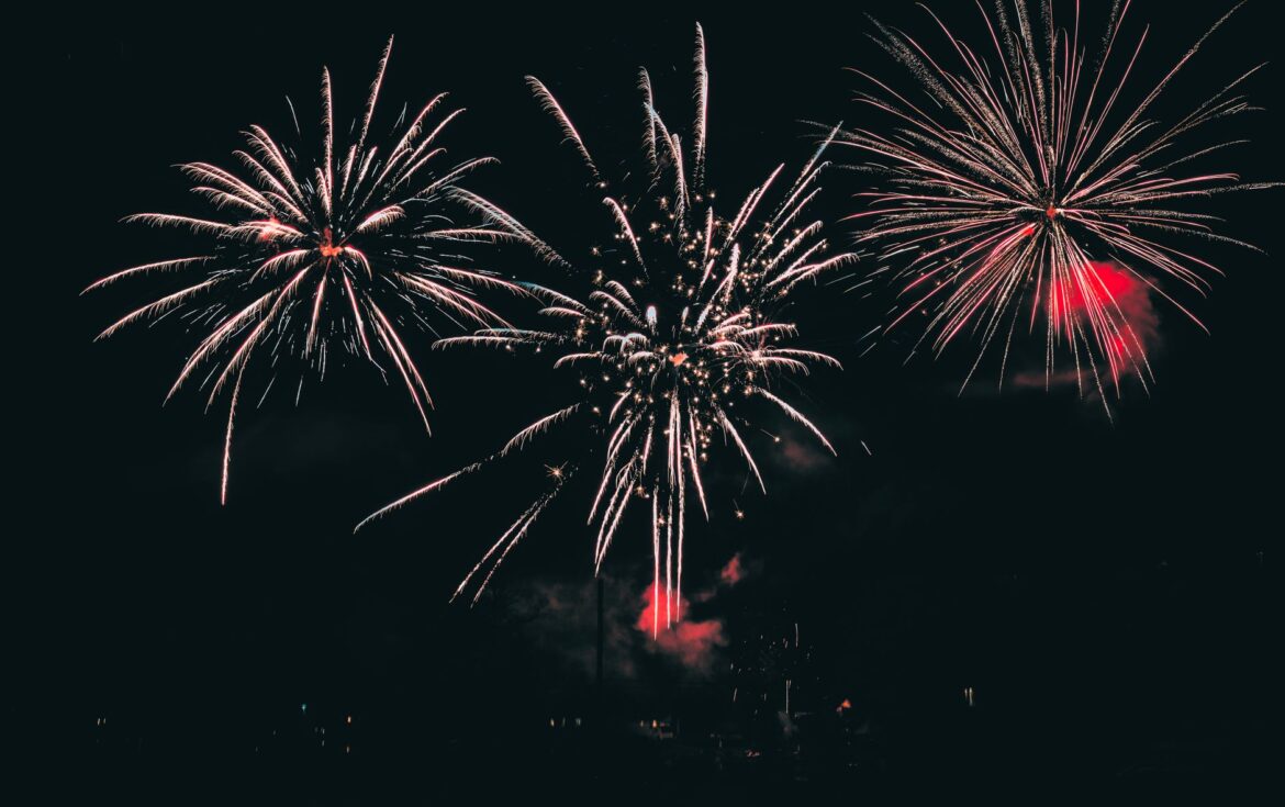 Vibrant fireworks illuminating the night sky with colorful bursts.
